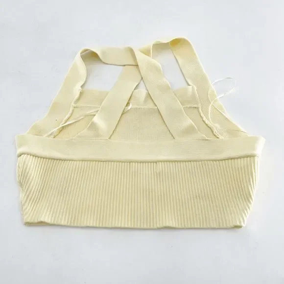 House of Harlow 1960 Ribbed Crop Top Women's M Yellow Cross Back Square Neck - Picture 2 of 4